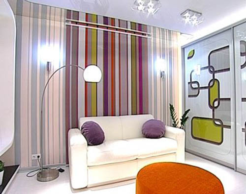 green purple and pink stripes on walls