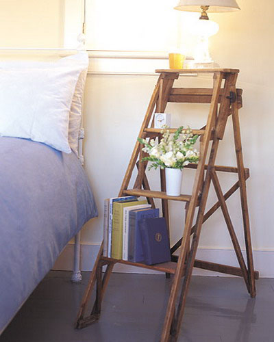 wooden ladder as night tale for bedroom decorating