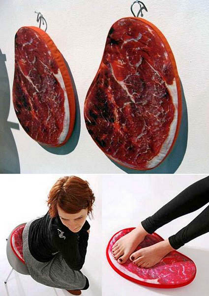 decorative cushions with red meat prints
