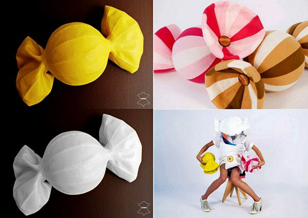 colorful designer pillows with candy prints