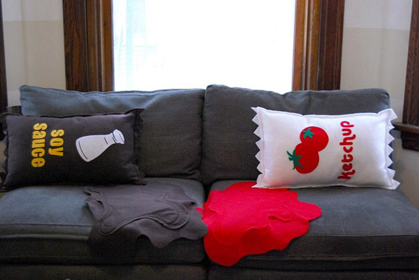 decorative cushions with food prints