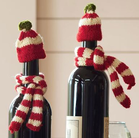 Craft Ideas Glass Bottles on Mini Hats And Scarfs  Homemade Christmas Decorations For Wine Bottles