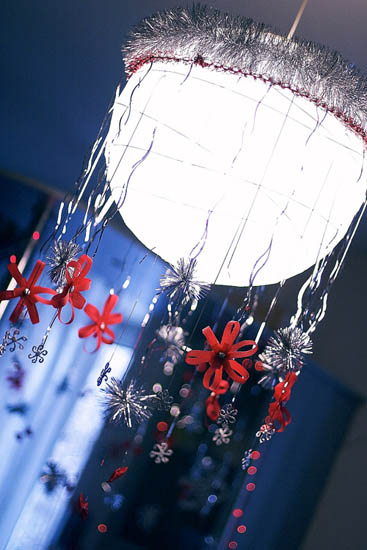 ceiling lamp with handmade Christmas decorations