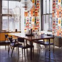 retro wallpaper for dining room decorating in red and orange colors