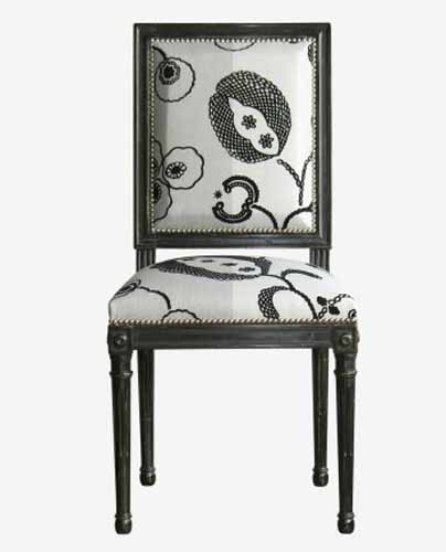 black and white chair upholstery fabric with floral pattern