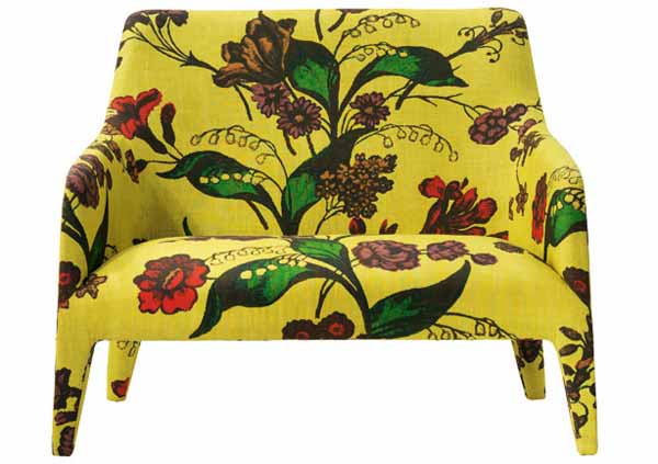 yellow designer chair with floral fabric printing