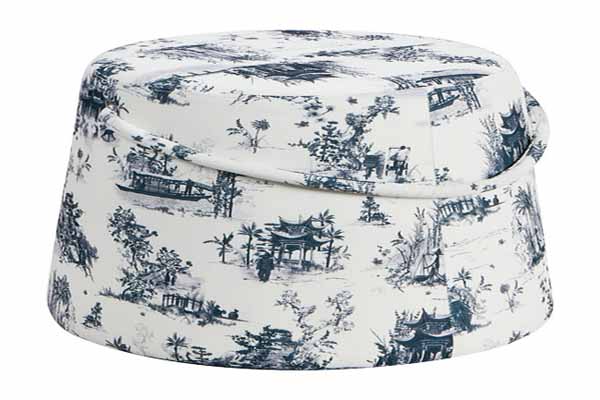 blue and white upholstery fabric ottoman