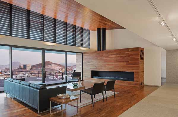 modern living room design with wooden ceiling