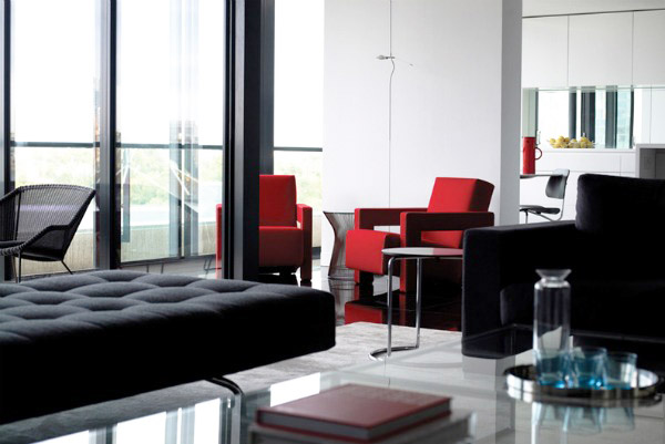 red and black living room furniture