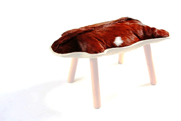 stools with cushions made of fur and leather