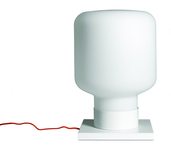 modern table lamp in white color with orange cord