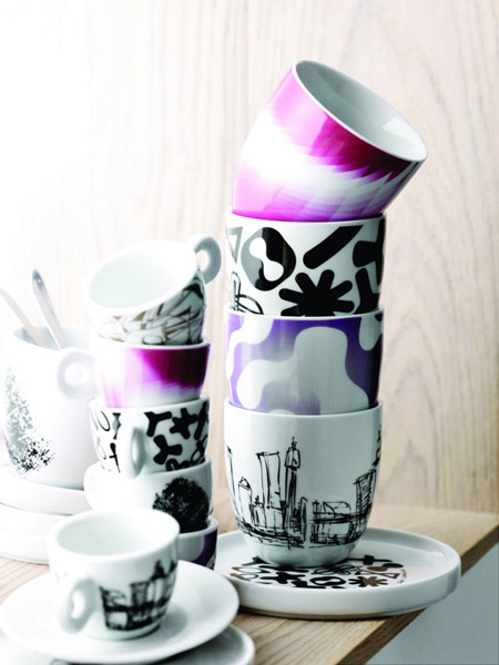 modern dishes in black and white with purple