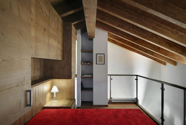 wooden ceiling beams and wall panels