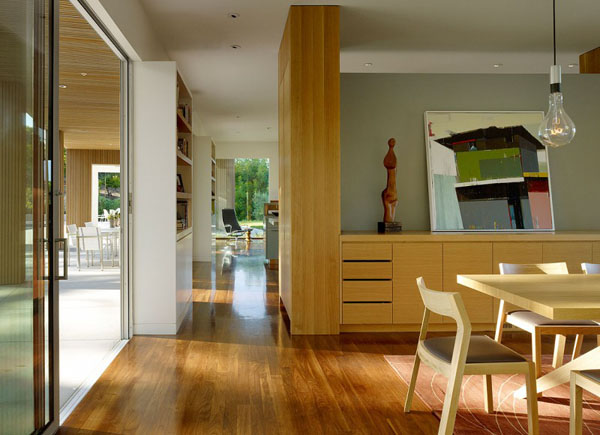 wood floor and wooden cabinets for storage