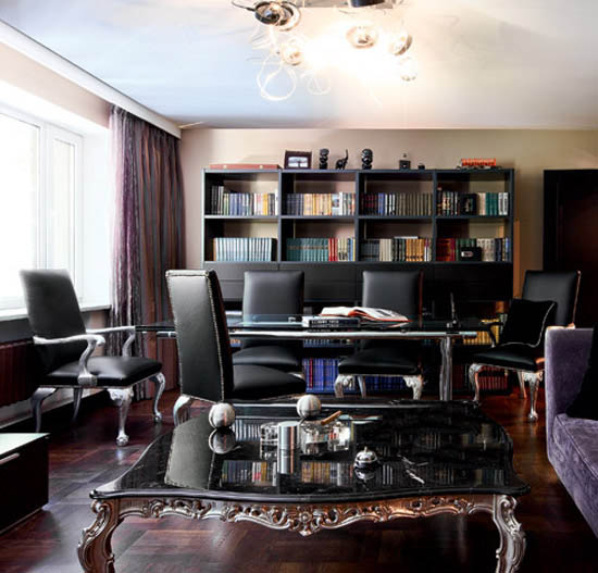 deep purple and dark brown colors for living room design