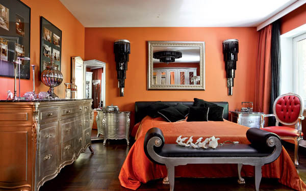 Orange Wall Paint modern interior decorating with silver, orange and dark room colors Orange Wall Paint modern interior decorating with silver, orange and dark room colors