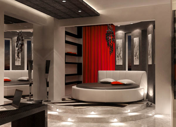 Black and White Interior Decorating with Red Accents from Flatt Studio
