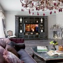 modern living room design with red murano glass chandelier