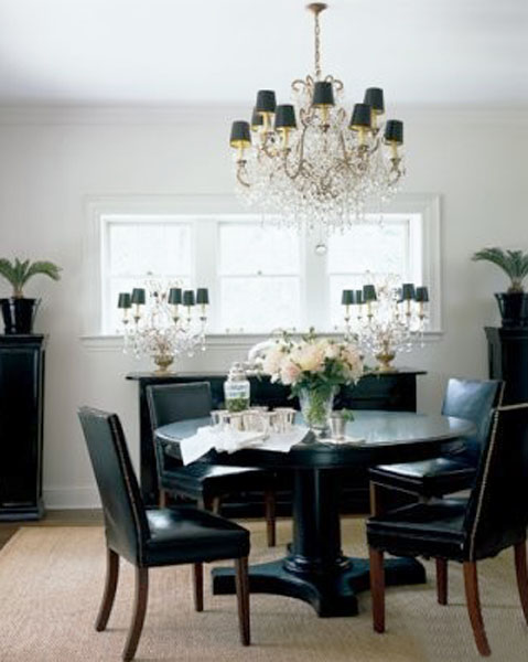 dining table and chairs in black leather