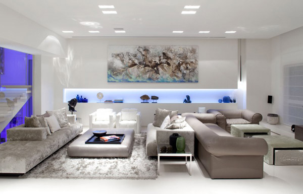 modern wall art and living room furniture in gray