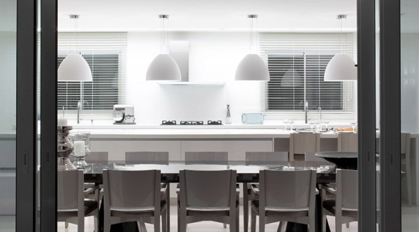 white dining and pendant lamps