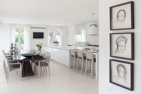 white and black kitchen and dining room decorating
