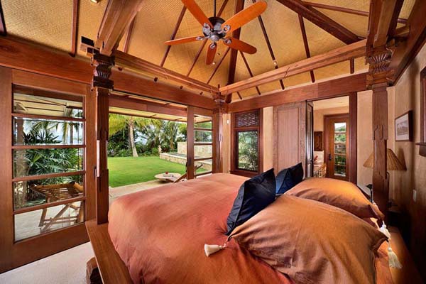 wooden beams on the ceiling in the bedroom