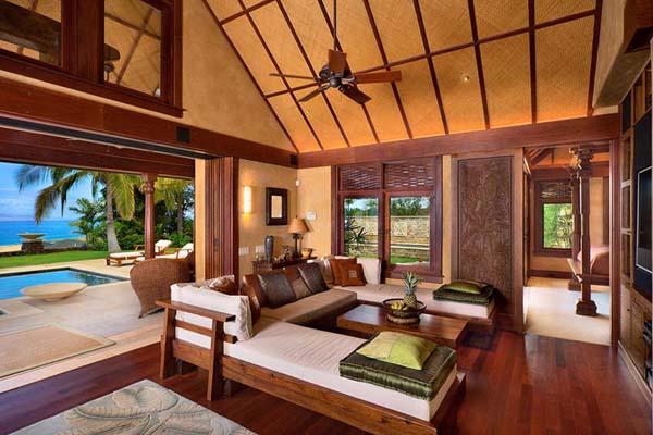 tropical living room decorating ideas on Hawaiian Decor  Wood Living Room Furniture And Wooden Ceiling Beams
