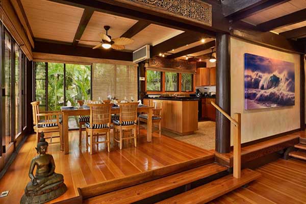 hawaiian decor tropical decorating homes theme hawaii dining houses interior wood polynesian charming designs beams kitchen ceiling island decorathing