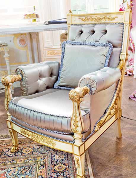 blue chair for living room decorated with satin fabric