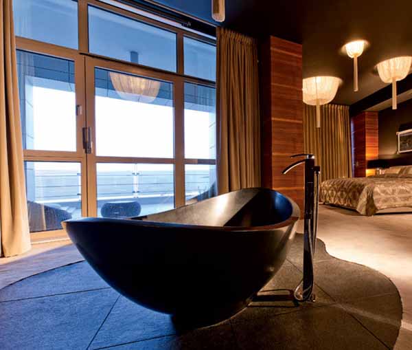 contemporary bathtub in bedroom