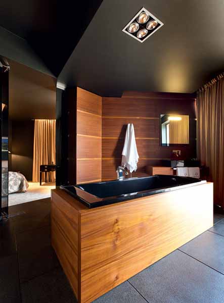 contemporary bathtub decorated with wood
