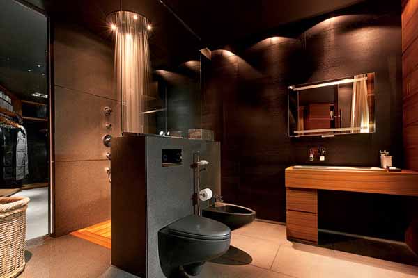 contemporary bathroom design with black fixtures