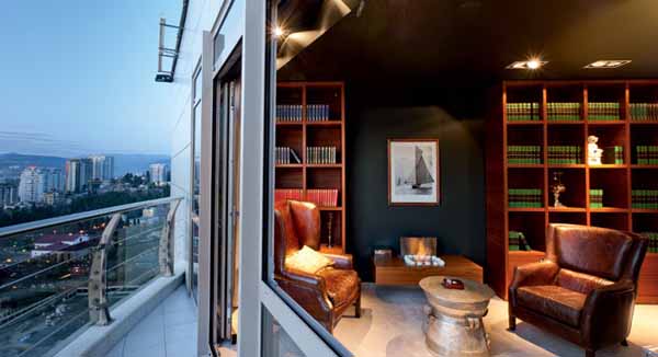 large windows and black wall paint