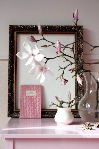 Magnolia branch with pink flowers for home decorating