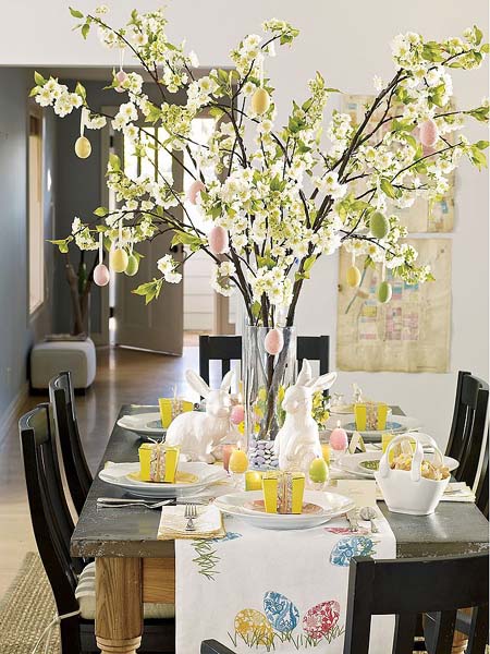 Easter home decoration with flowering branches
