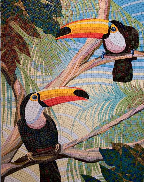 Tropical Decor theme interior decoration (10)  exotic birds wall masaic tile design