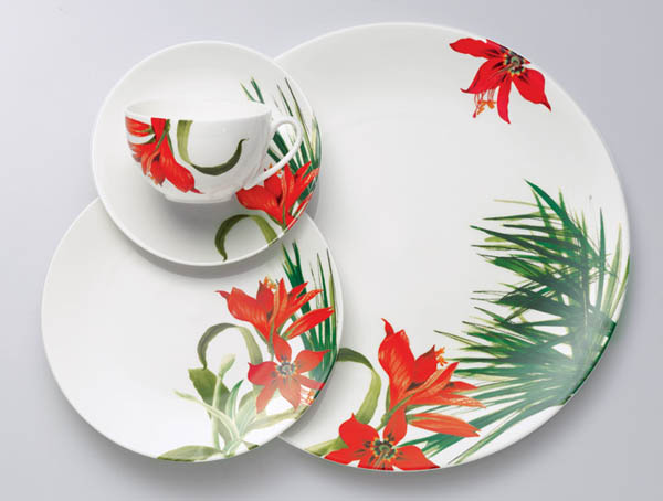white tableware set with red flowers