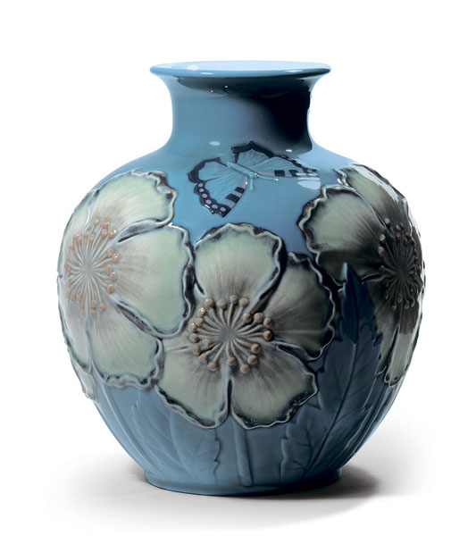 Blue Vase with poppy flowers