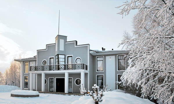black and white house exterior