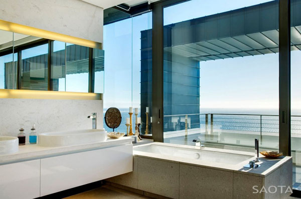 modern bathroom design with large windows