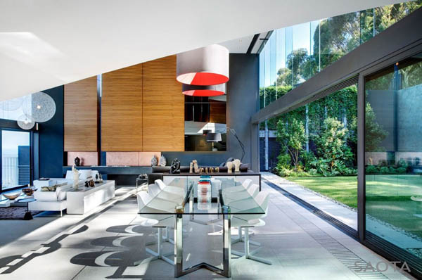 glass table and white chairs