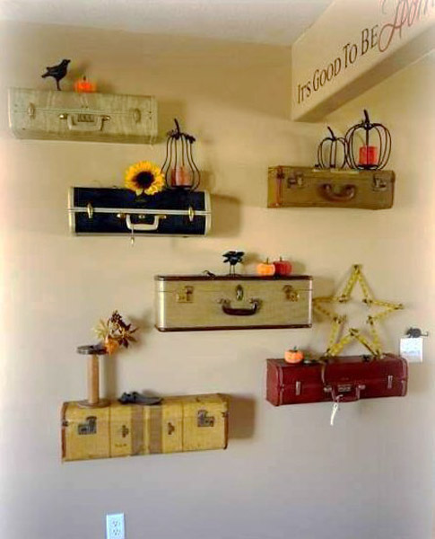 Wall decoration with vintage suitcase