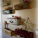 recycling suitcases for wall shelves