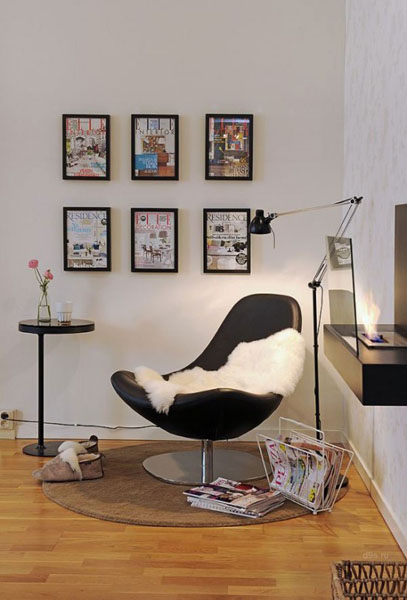  modern chair, small table ad Floor Lamp 