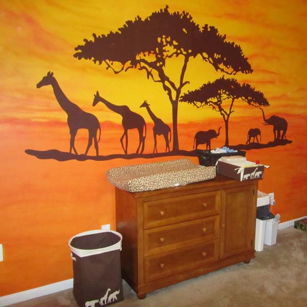  African animals and trees for wall decoration 