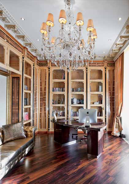  home office interior design with memory shelves 