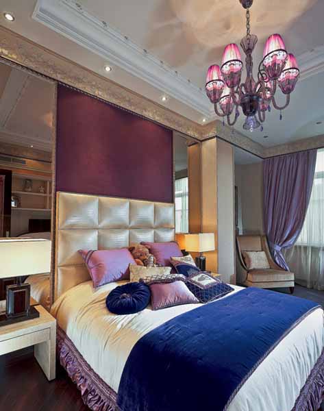  bedroom decor in blue and purple colors 