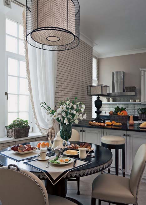 dining table and modern ceiling light