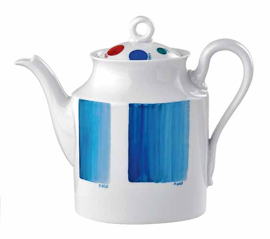 tea pot with blue strips